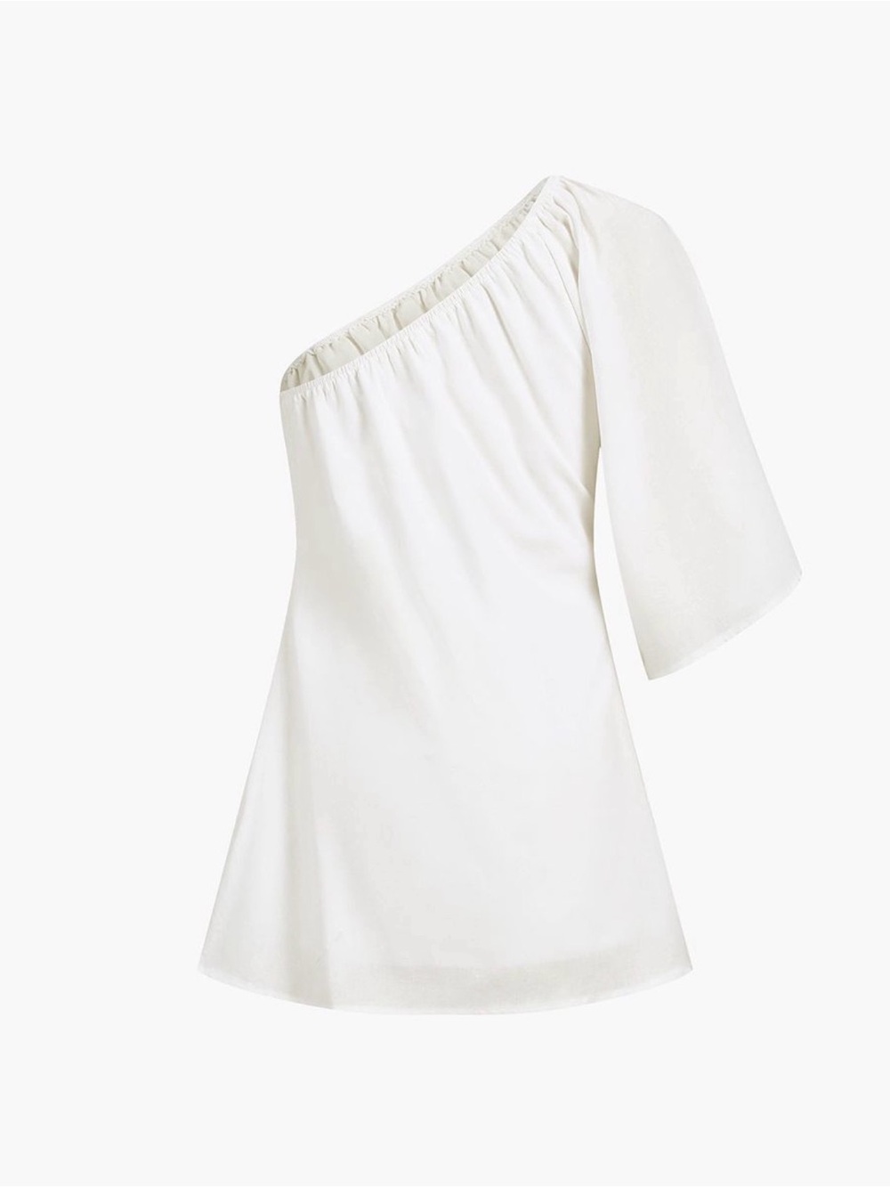 Commense White One-Shoulder Flutter Sleeve Dress